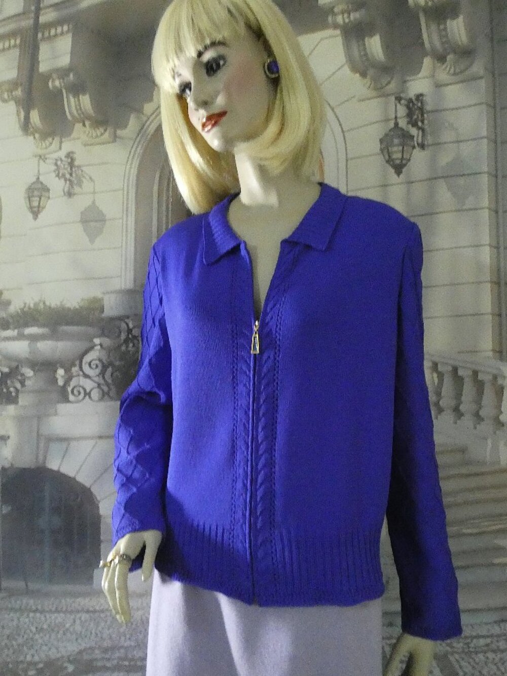 St. John Collection ✦ Santana Knit Blazer ✦ Blue-Purple ✦ Sz 14 ✦ Raised Design